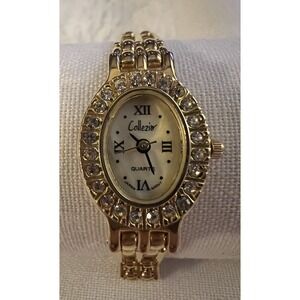 Vtg Watch Collezio Quartz With Rhinestones. Gold Tone. Made In Hong Kong Tested